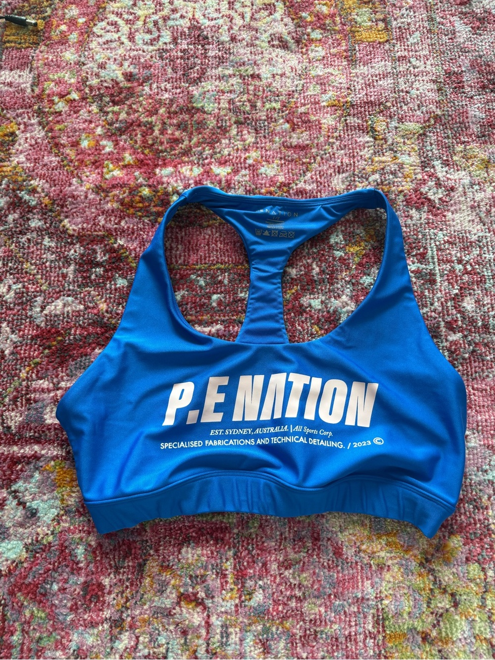 P.E NATION Royal Blue Racerback Sports Bra with White Logo